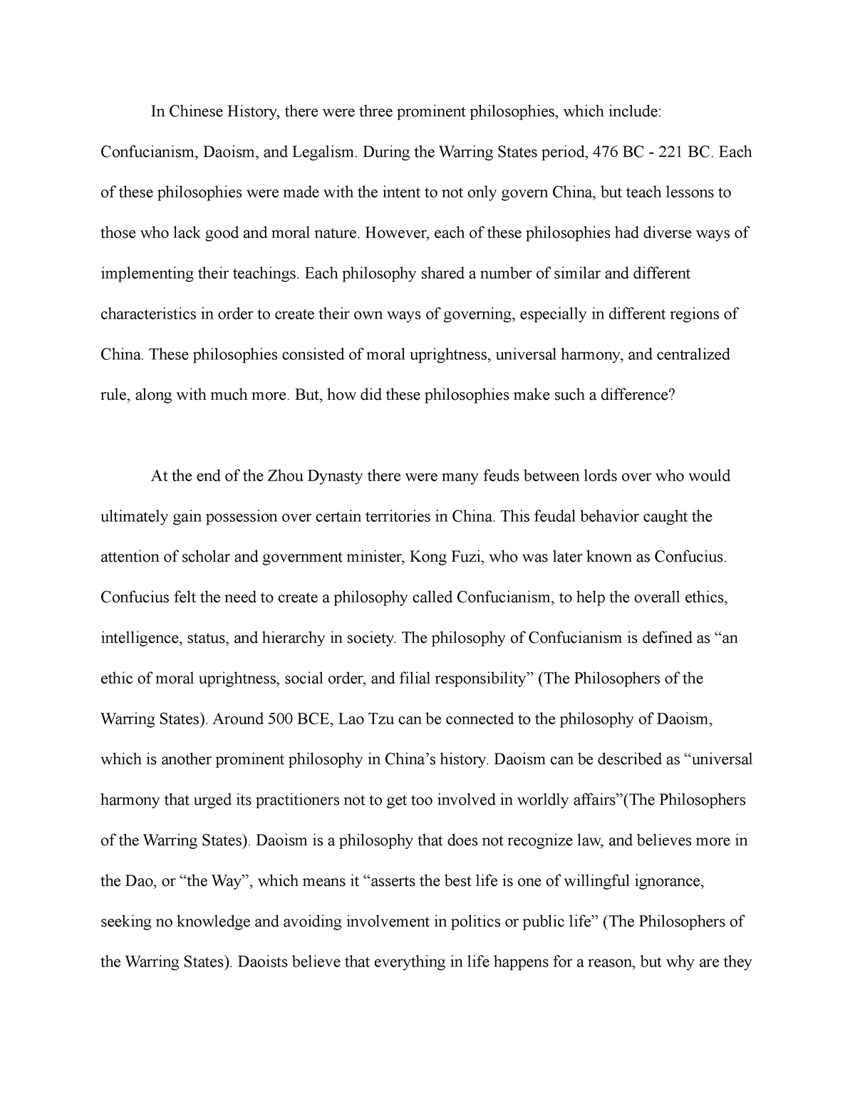 confucianism daoism and legalism essay