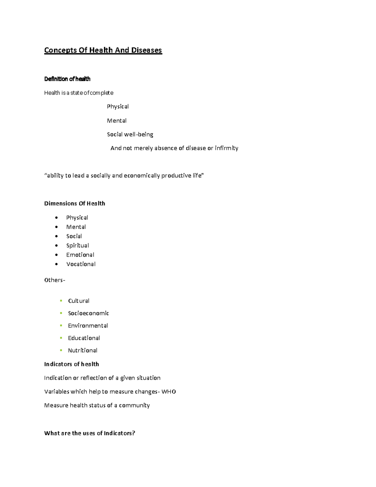 Community medicine concepts of health and diseases concepts of health