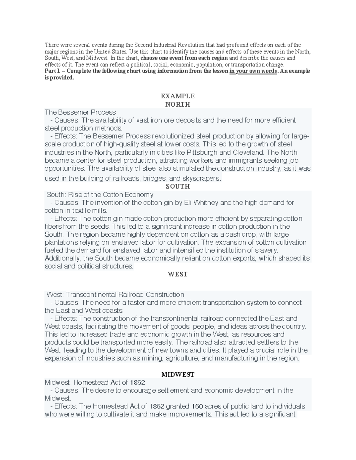 0201 regions chart and written response There were several events