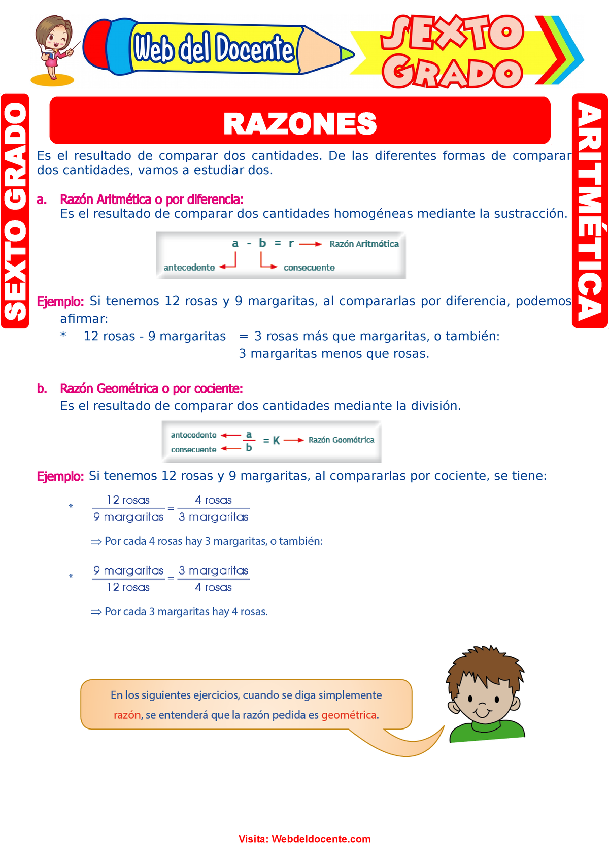 Razón Aritmética Y Geométrica Para Sexto Grado De Primaria Álgebra Es El Resultado De Comparar 3421