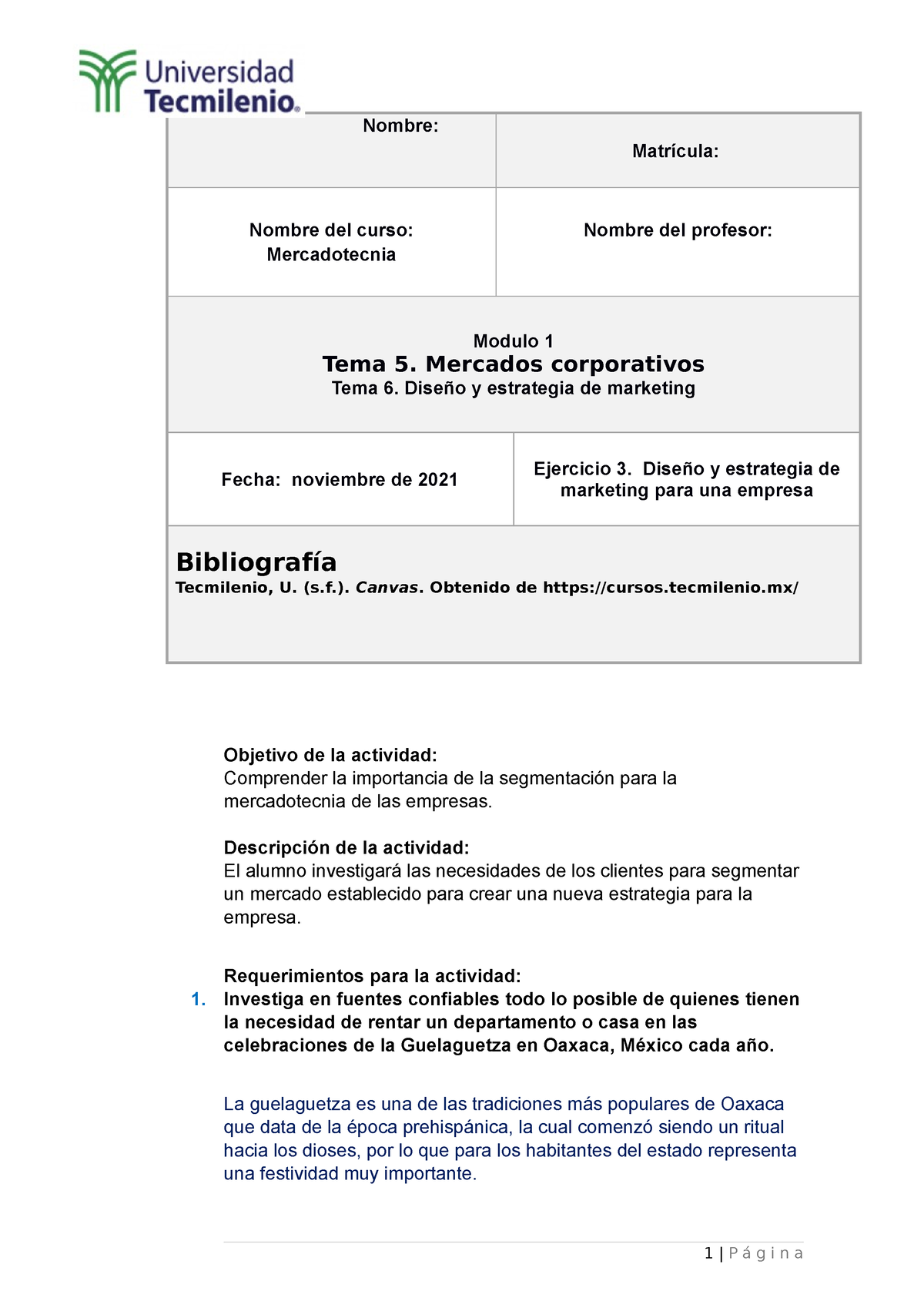 Ejercicio 3 Mercadotecnia Nombre Matrícula Nombre Del Curso Mercadotecnia Nombre Del 3324