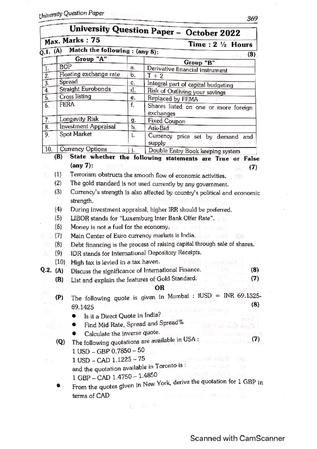International Finance paper - Bachelors of commerce (Accountancy and ...
