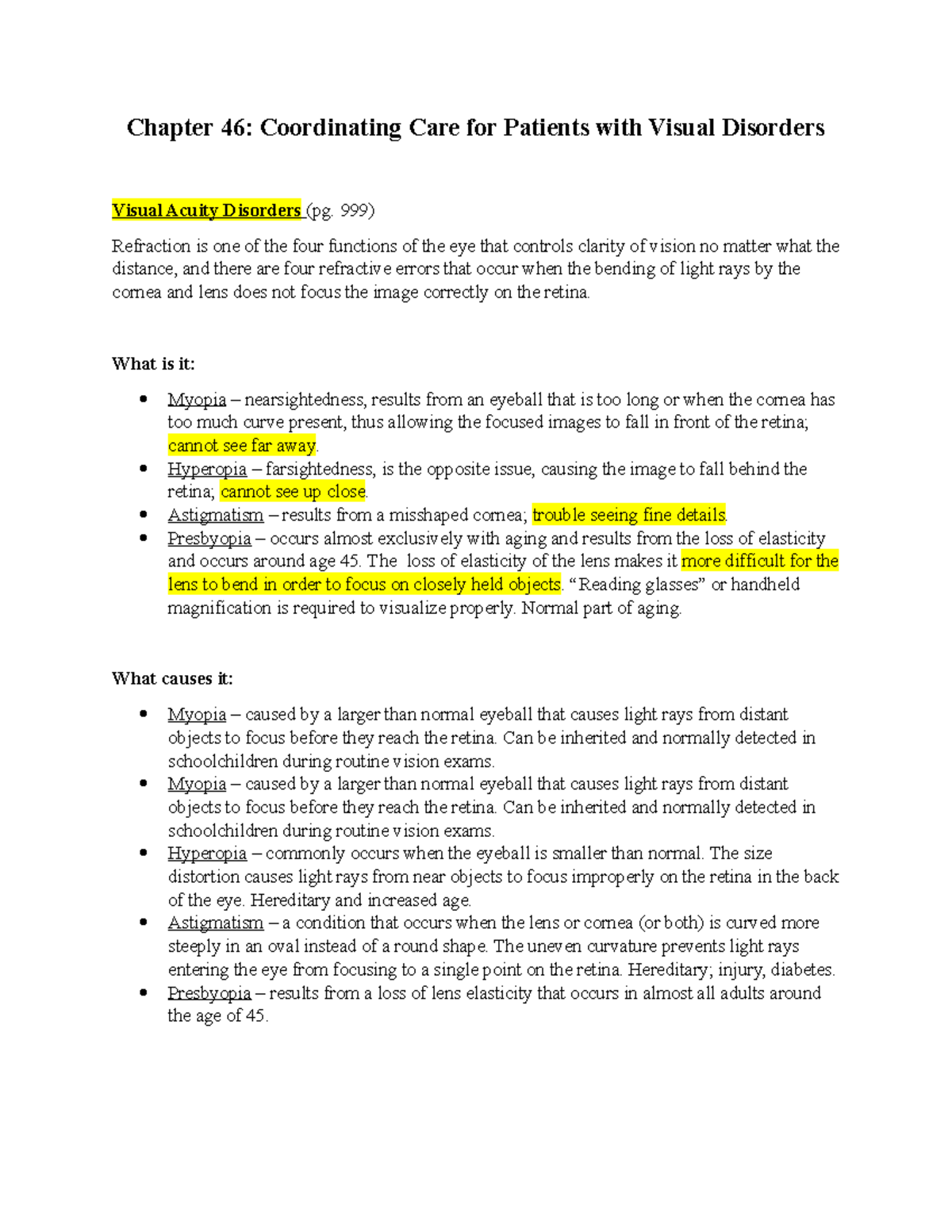 Chap 46 - Visual Disorders Notes - Chapter 46: Coordinating Care for ...