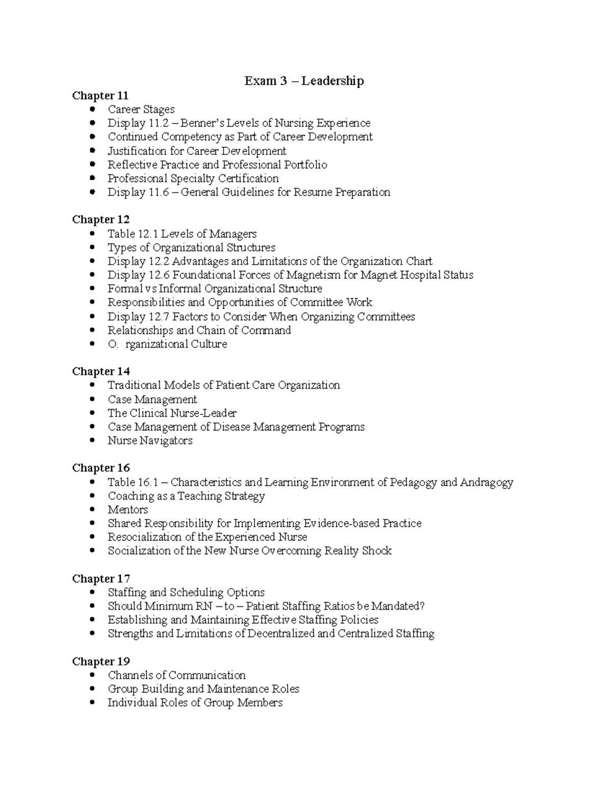 Exam 3 - Leadership - Exam 3 BP - NUR-438-BG-1804 - BU - Studocu