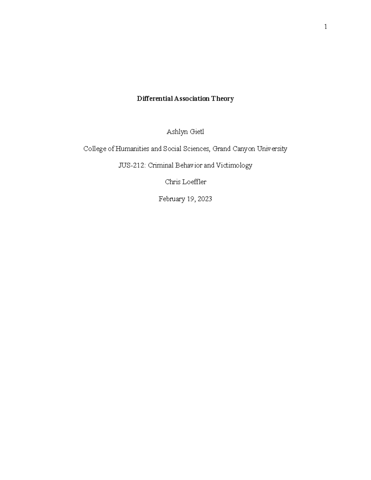 Differential Association Theory Paper Differential Association Theory