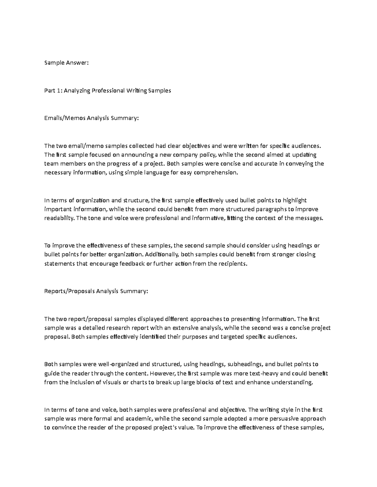 Foundations of Professional Writing assignmnet answer sample - Sample ...