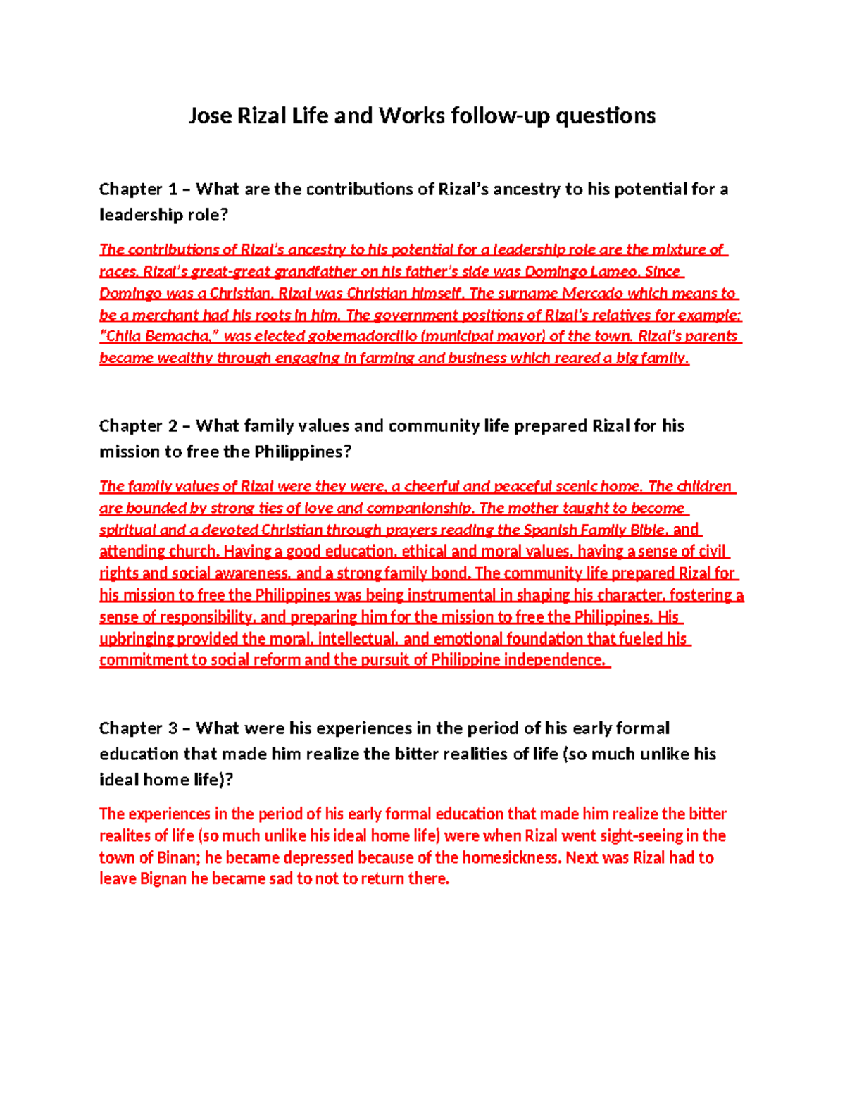 Jose Rizal follow-up questions part 1 - Jose Rizal Life and Works ...
