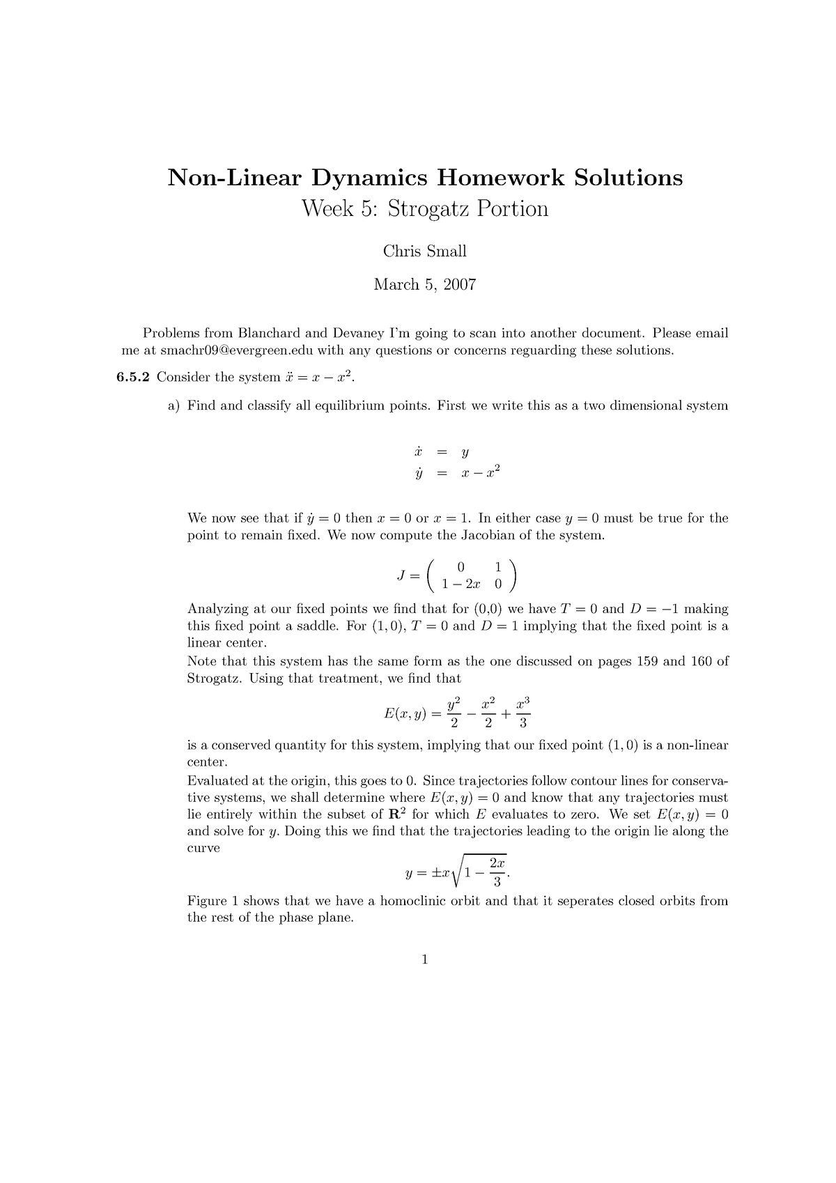 nonlinear dynamics homework solutions