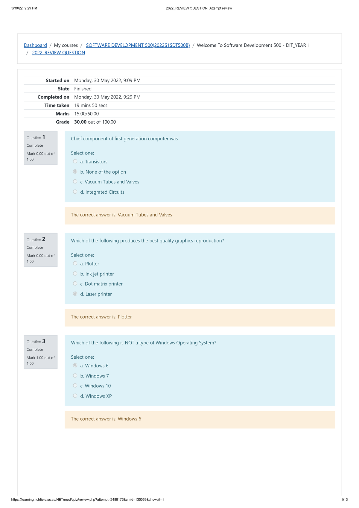 S Dreview 1 - SOFTWARE DEVELOPMENT 511 MULTIPLE CHOICEQUESTIONS WILL ...