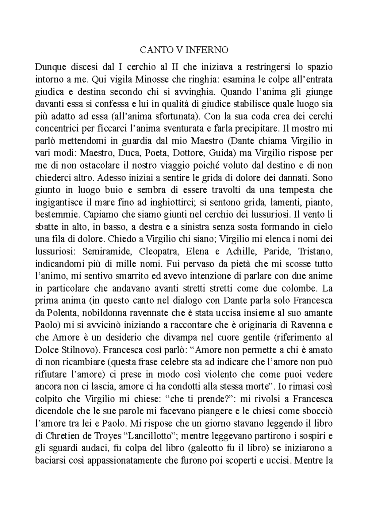Canto V inferno parafrasi CANTO V INFERNO Dunque discesi dal I cerchio al II che iniziava a