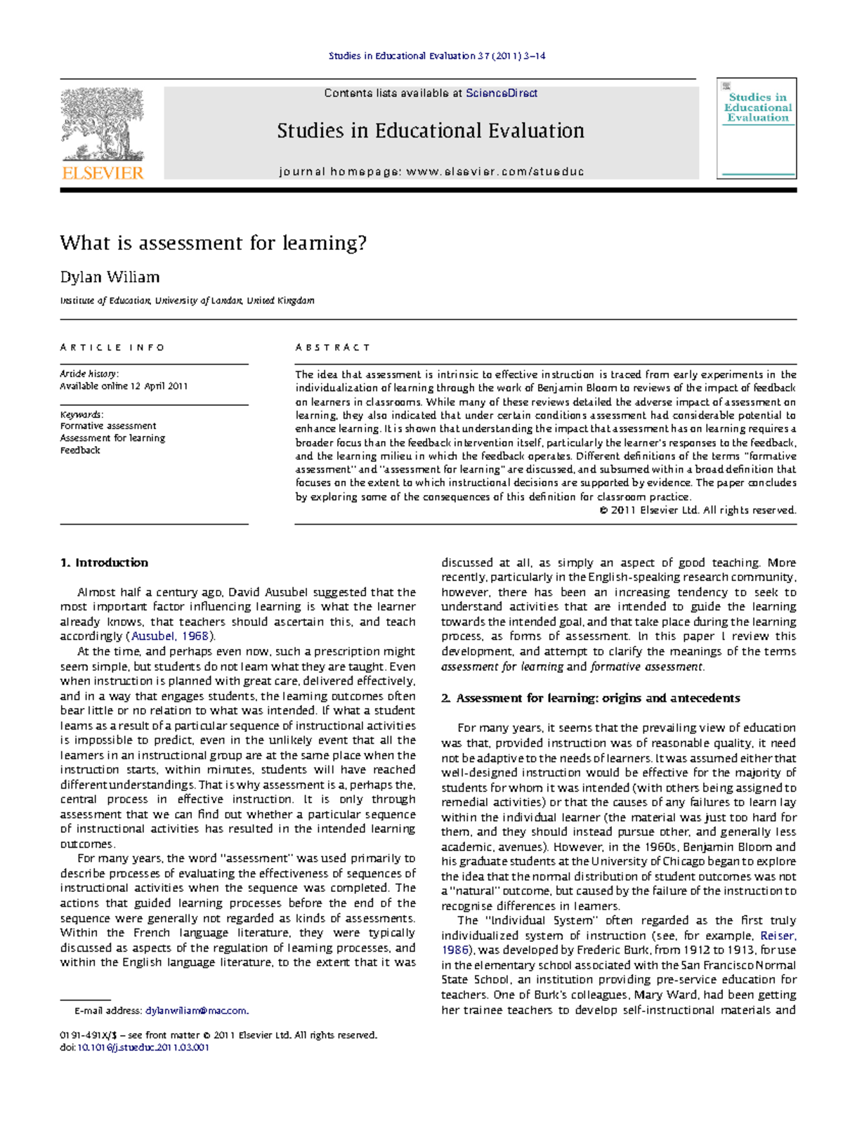 Studies In Educational Evaluation