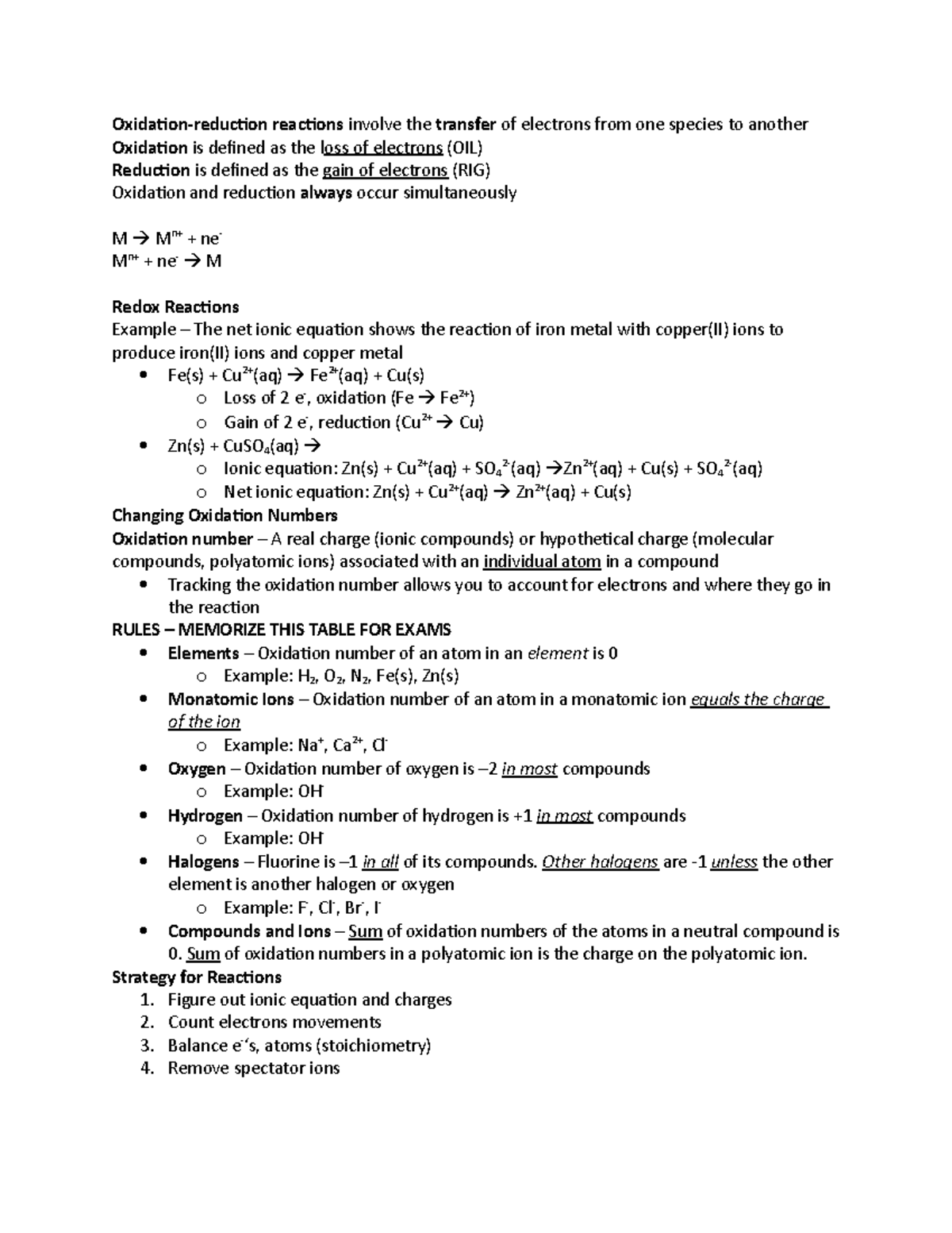 Oxidation:Reduction - Lecture notes 7 - Oxidation-reduction reactions ...