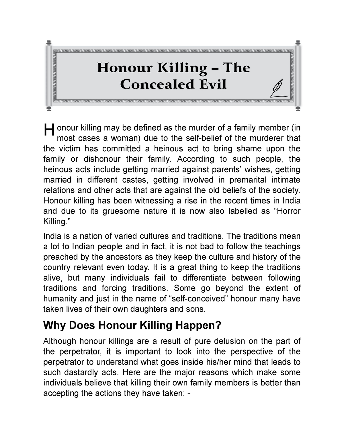 honour killing essay 250 words