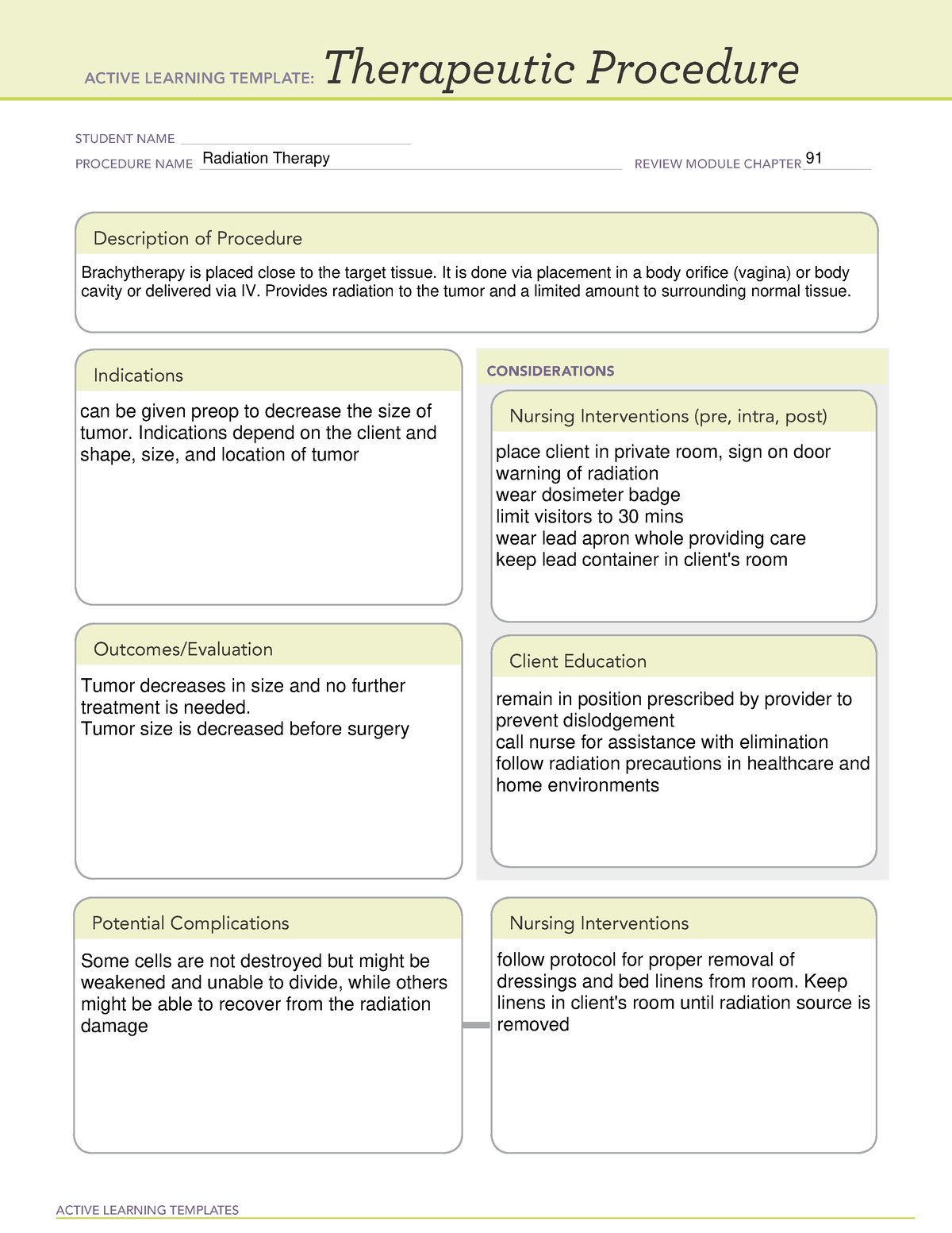 Therapeutic Procedure radiation ACTIVE LEARNING TEMPLATES