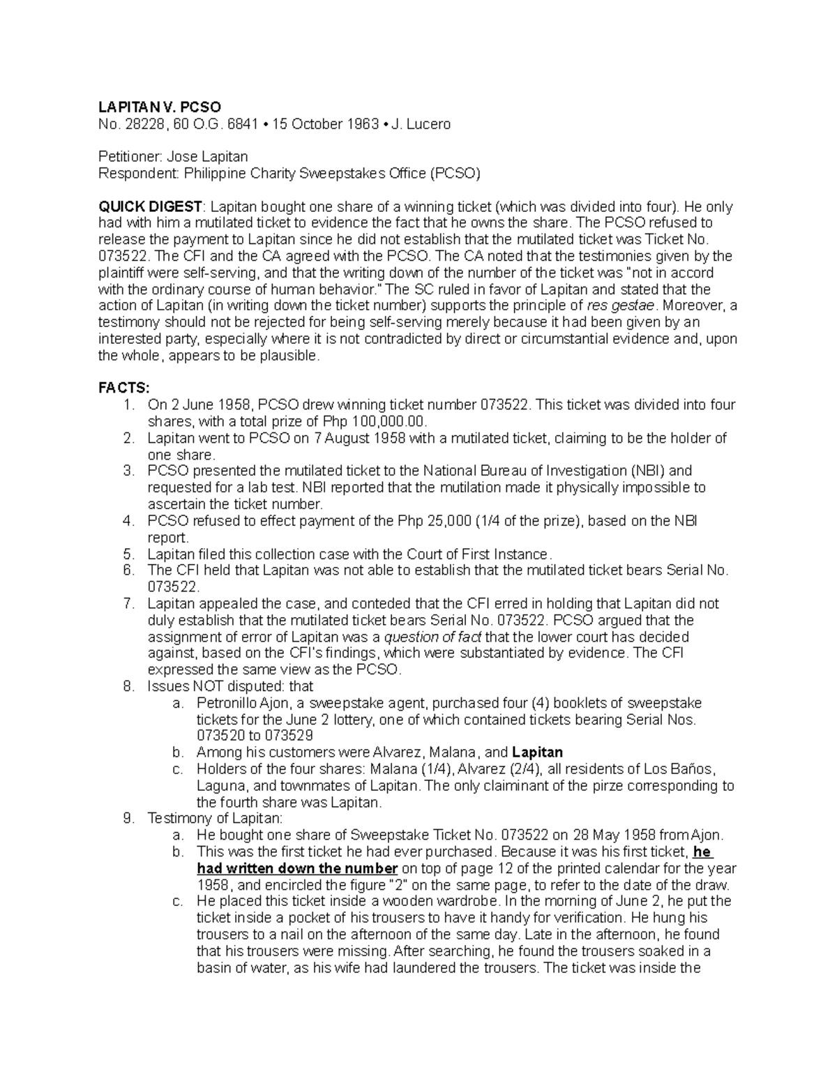 Lapitan-Digest - law - LAPITAN V. PCSO No. 28228, 60 O. 6841 • 15 ...
