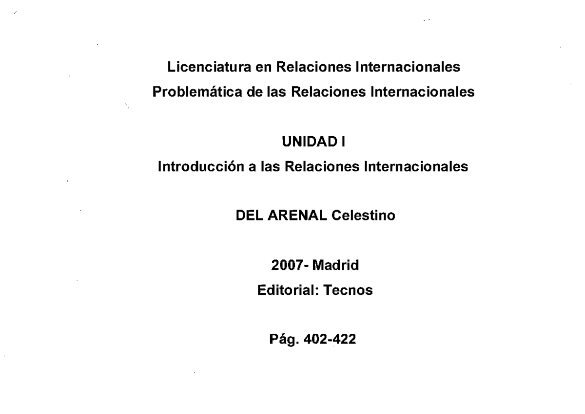 1 - Del Arenal - Introduccion a las Relaciones Internacionales