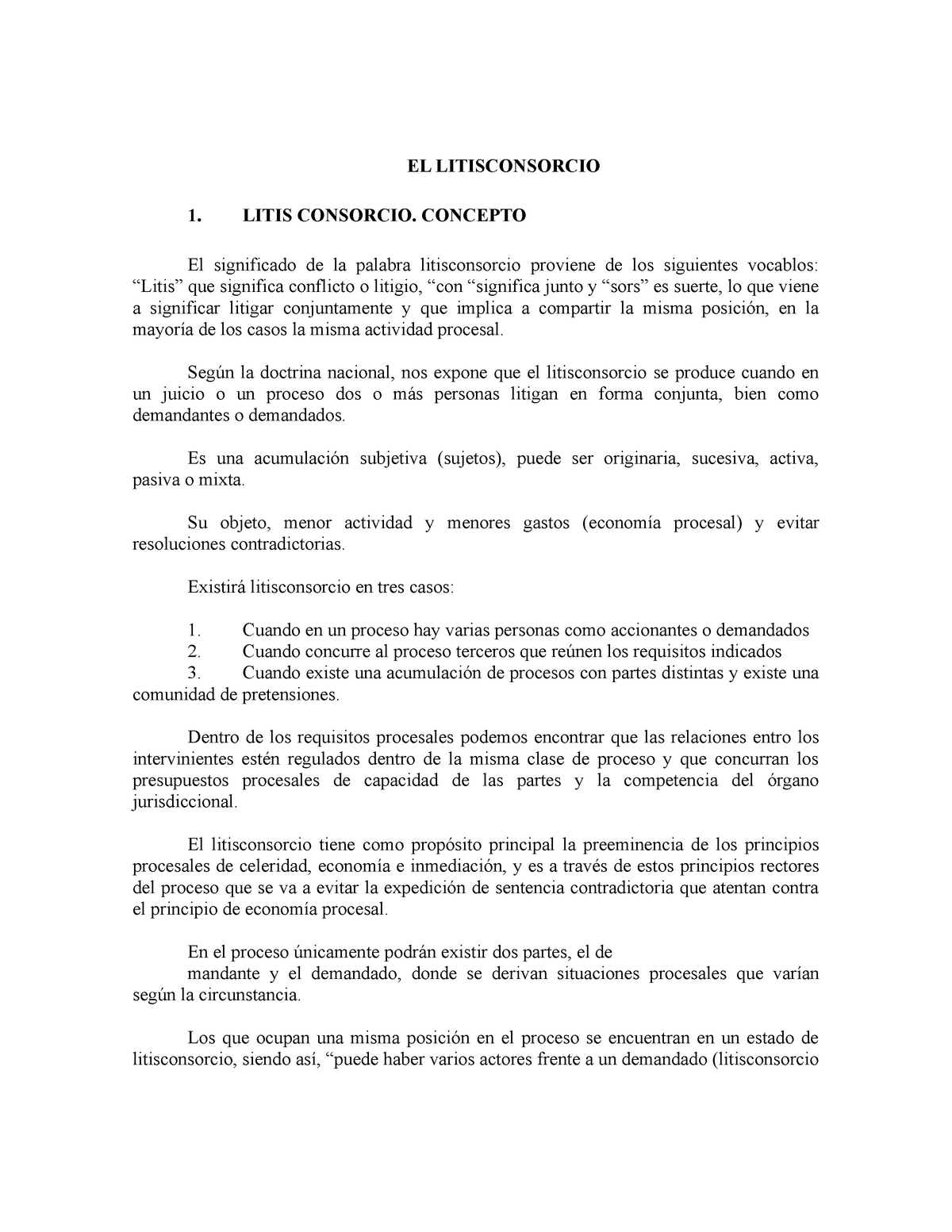 EL Litisconsorcio derecho procesal colombia - EL LITISCONSORCIO 1. LITIS  CONSORCIO. CONCEPTO El - Studocu