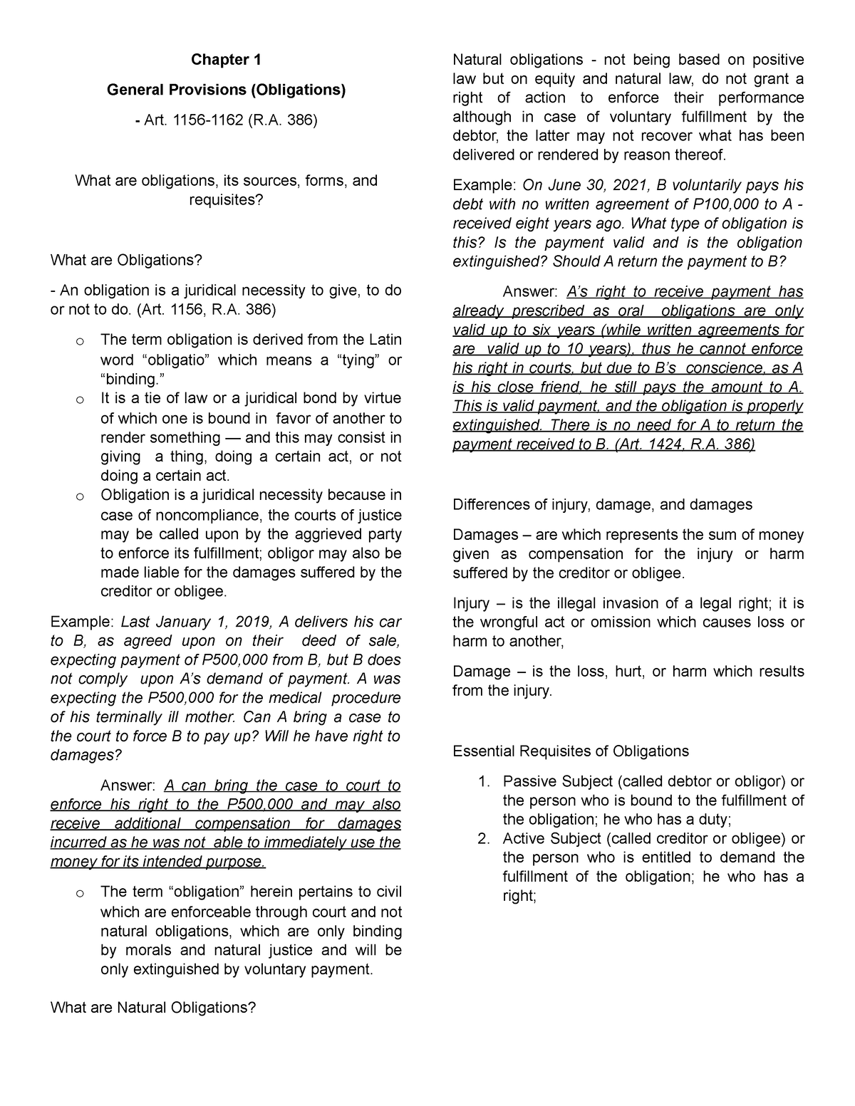 Obligations And Contracts Chapter 1 - Chapter 1 General Provisions ...