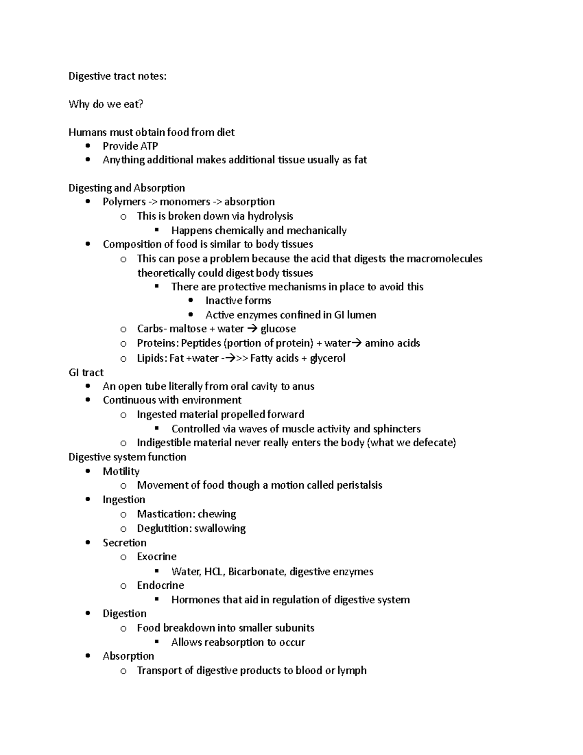 Digestive tract notes - GI - Digestive tract notes: Why do we eat ...