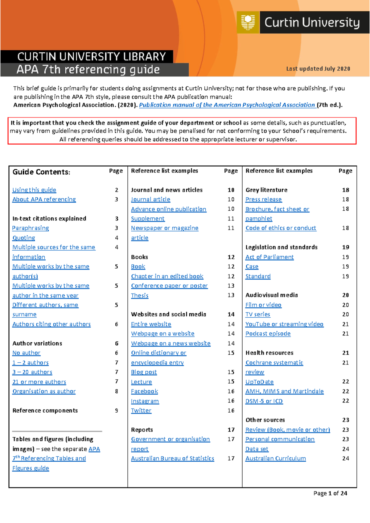 APA 7th Referencing guide July 2020 - Page 1 of 24 This brief guide is ...