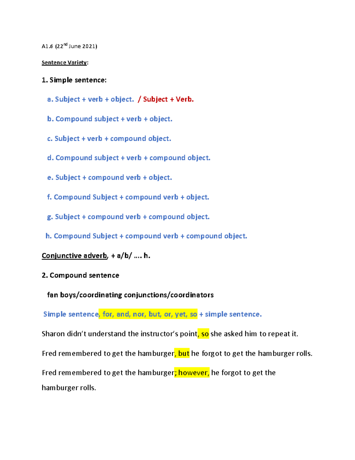 Sentence Variety - finance - A1 (22nd June 2021) Sentence Variety: 1 ...