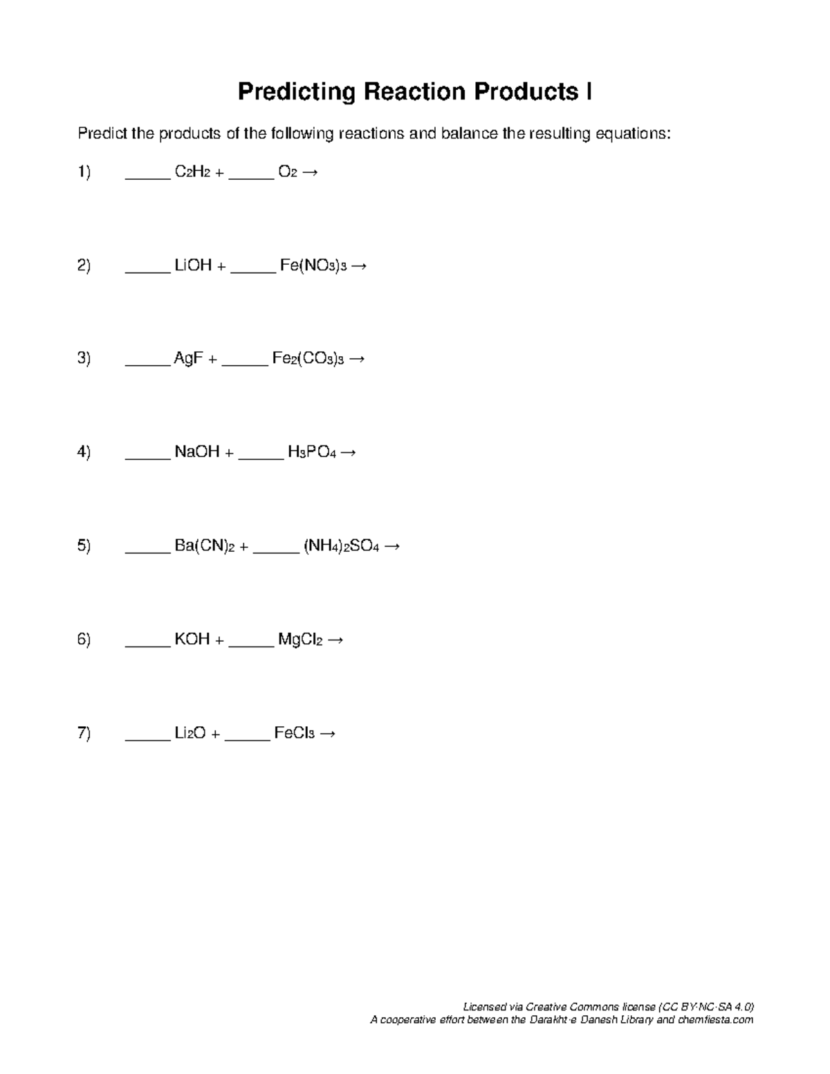 Predicting reaction products i dd ch - Licensed via Creative Commons ...