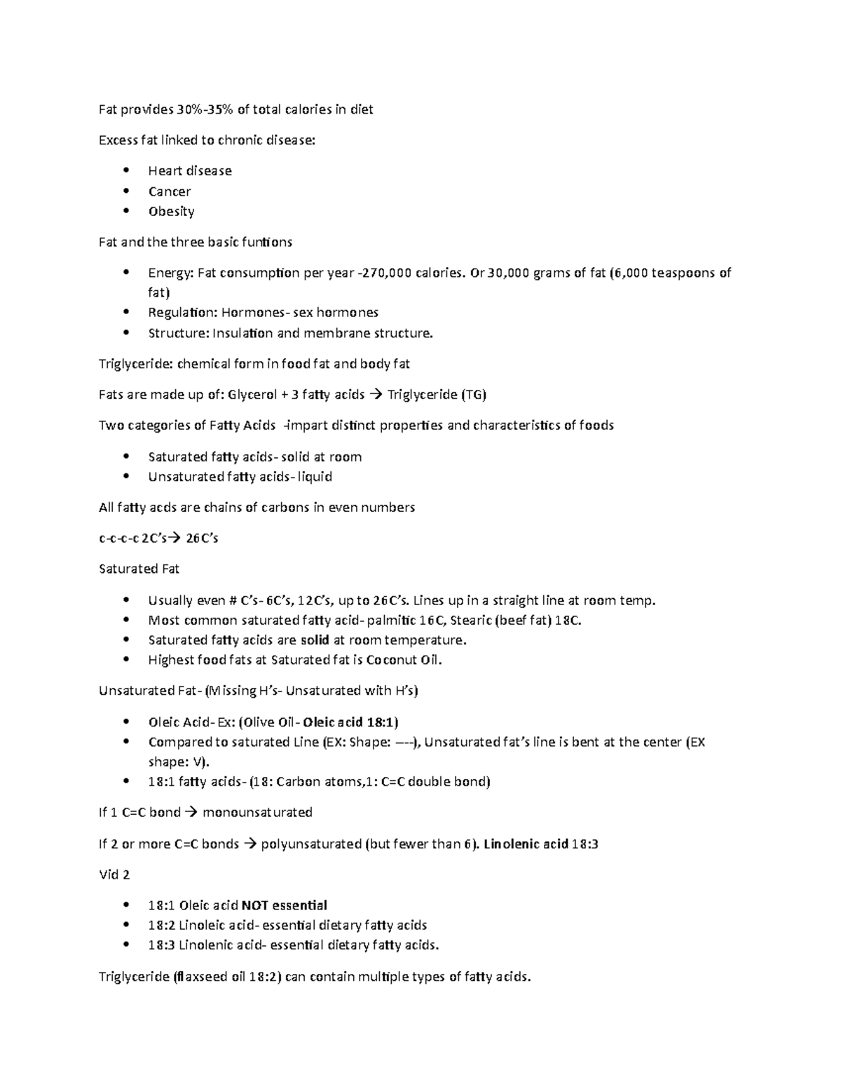 Fat - These notes are based off of a video from Dr. Applegate in a ...