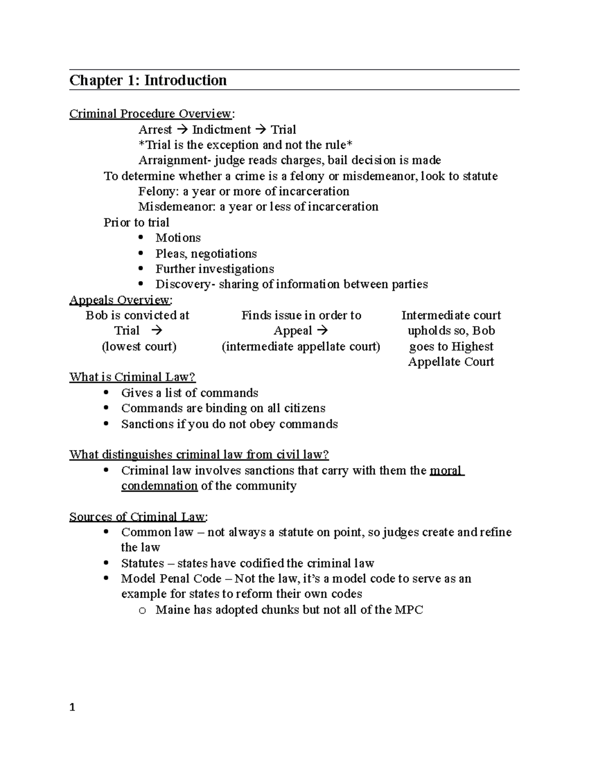 Crim Outline - Chapter 1: Introduction Criminal Procedure Overview ...
