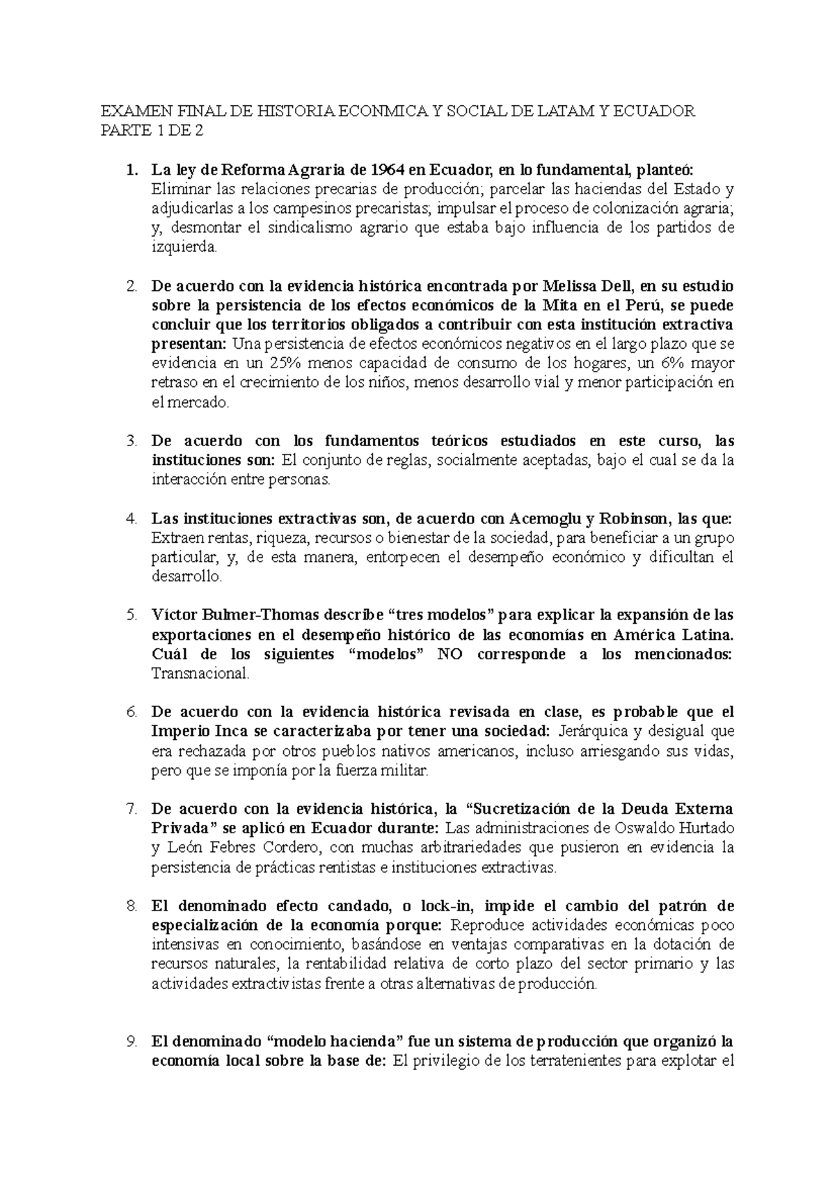 Examen Final DE Historia Econmica Y Social DE Latam Y Ecuador EXAMEN