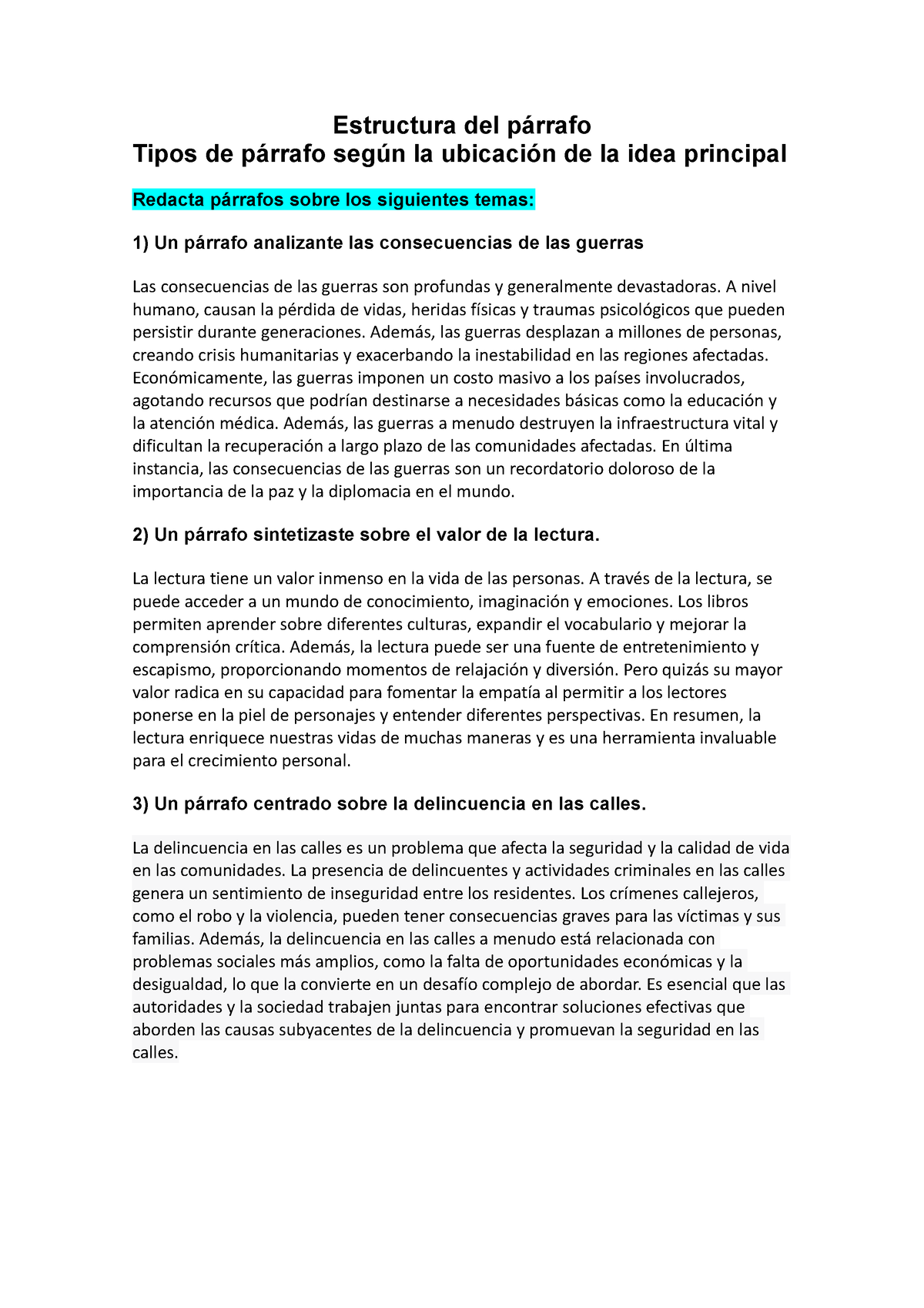 Guía Práctica Párrafos Estructura Del Párrafo Tipos De Párrafo Según La Ubicación De La Idea 