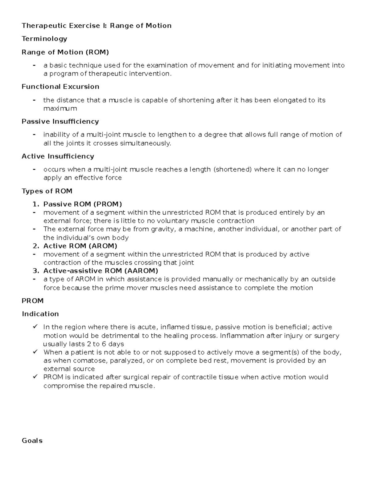 Therapeutic Exercise Range of Motion - Therapeutic Exercise I: Range of ...