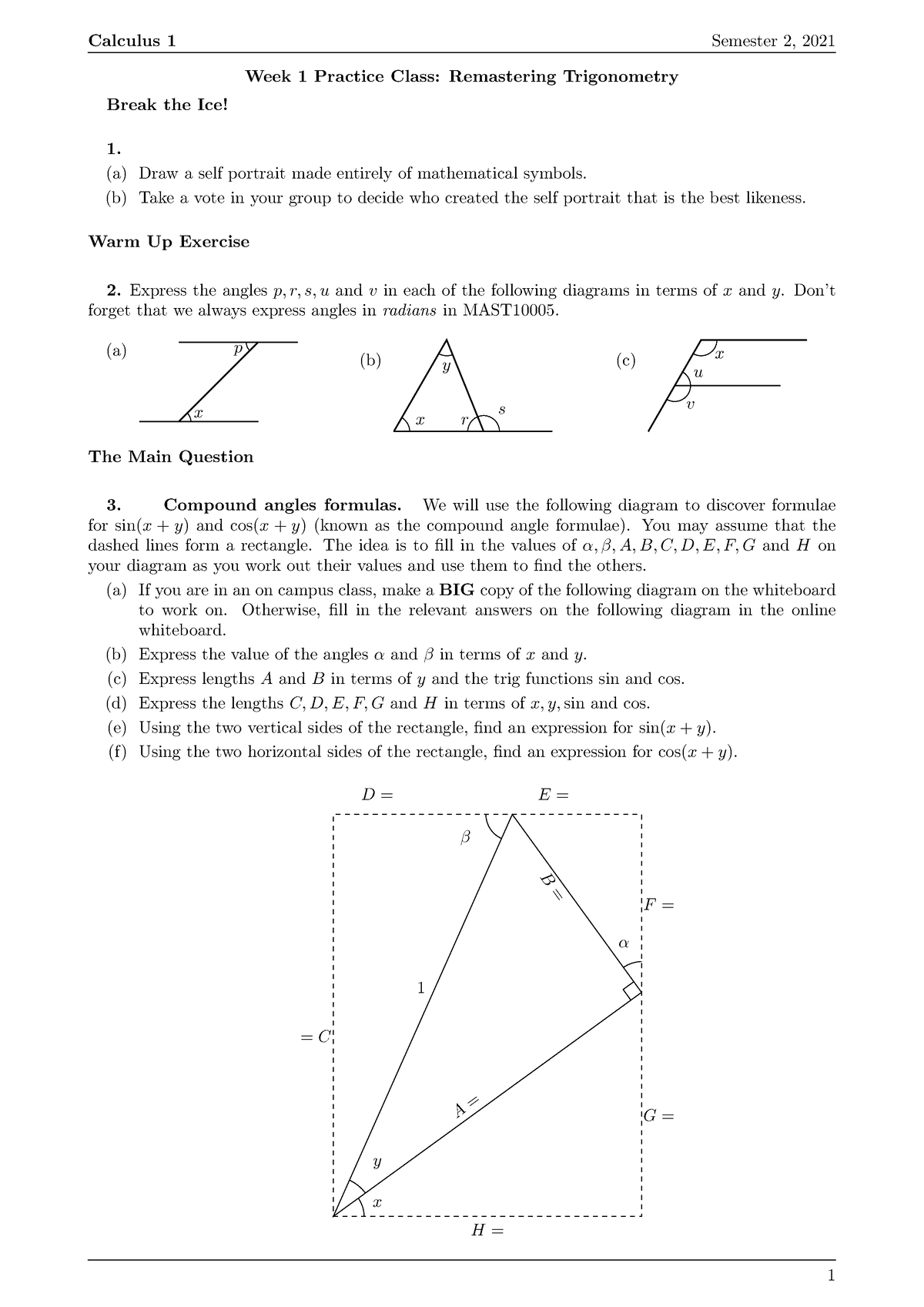 P1-Ques - Tutorial Handout For Calculus 1 MAST10005. This Document Is ...