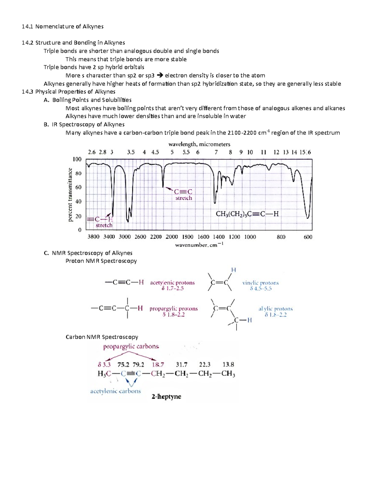Orgo Notes - Chapter 14 - 14 Nomenclature of Alkynes 14 Structure and ...