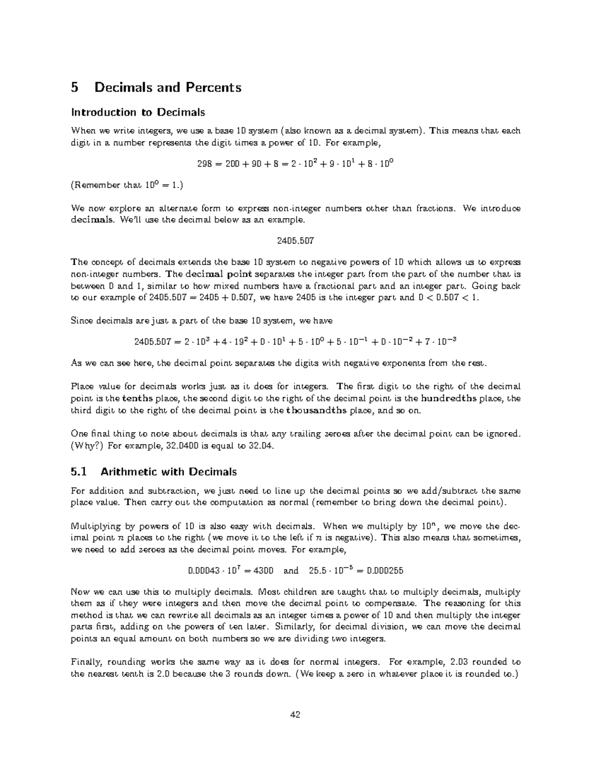 Belmont Free Lessons Prealgebra 05 - 5 Decimals and Percents ...