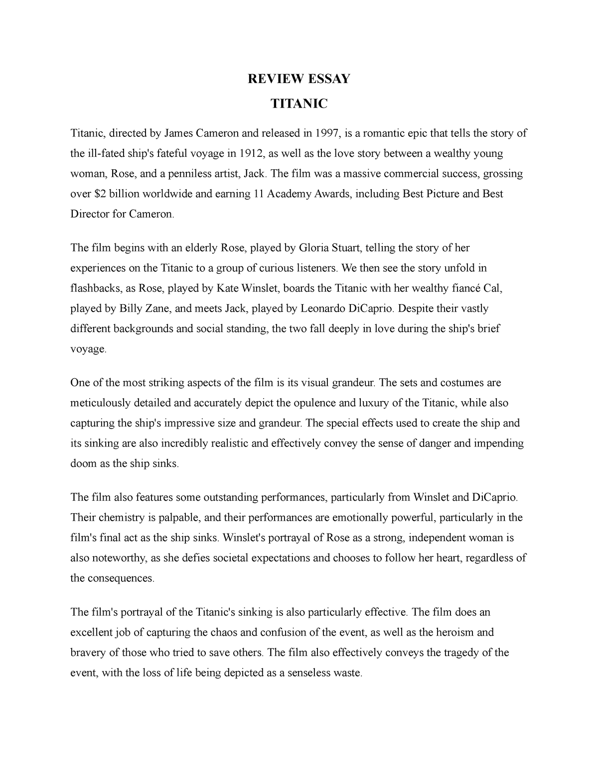 an essay about titanic movie