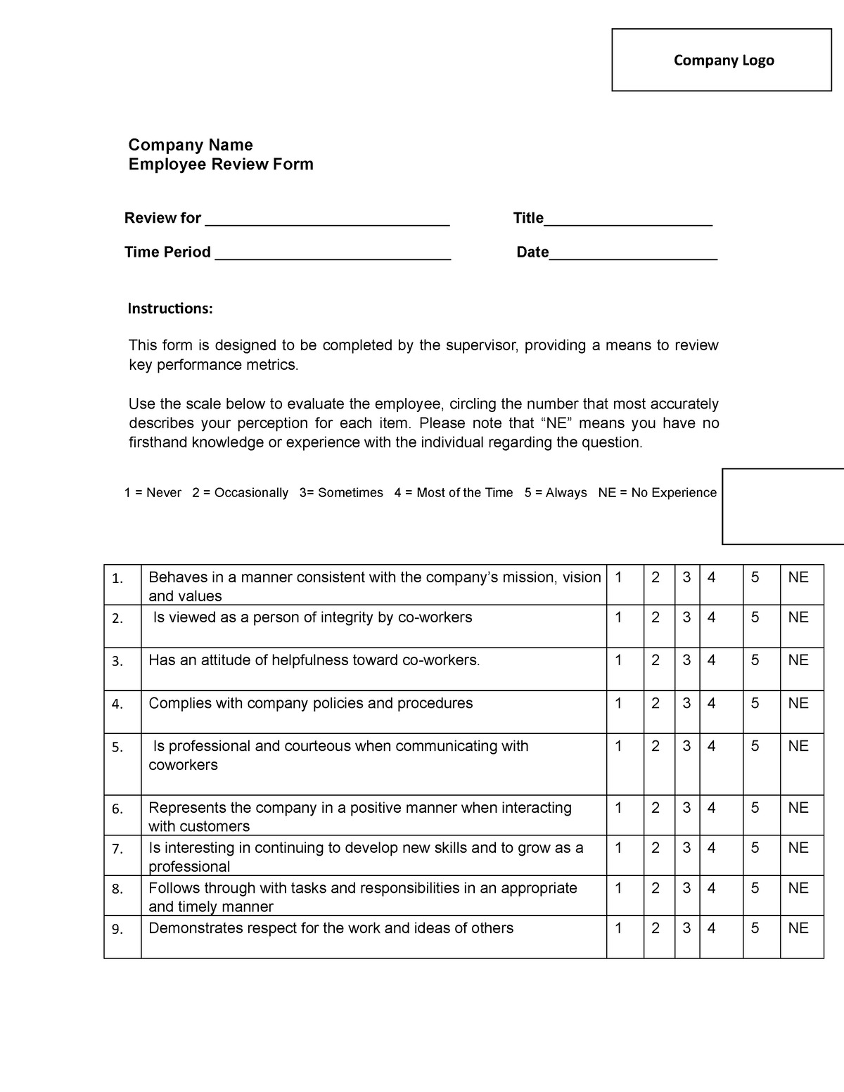 Employee-Narrative-Template - Company Name Employee Review Form Review ...