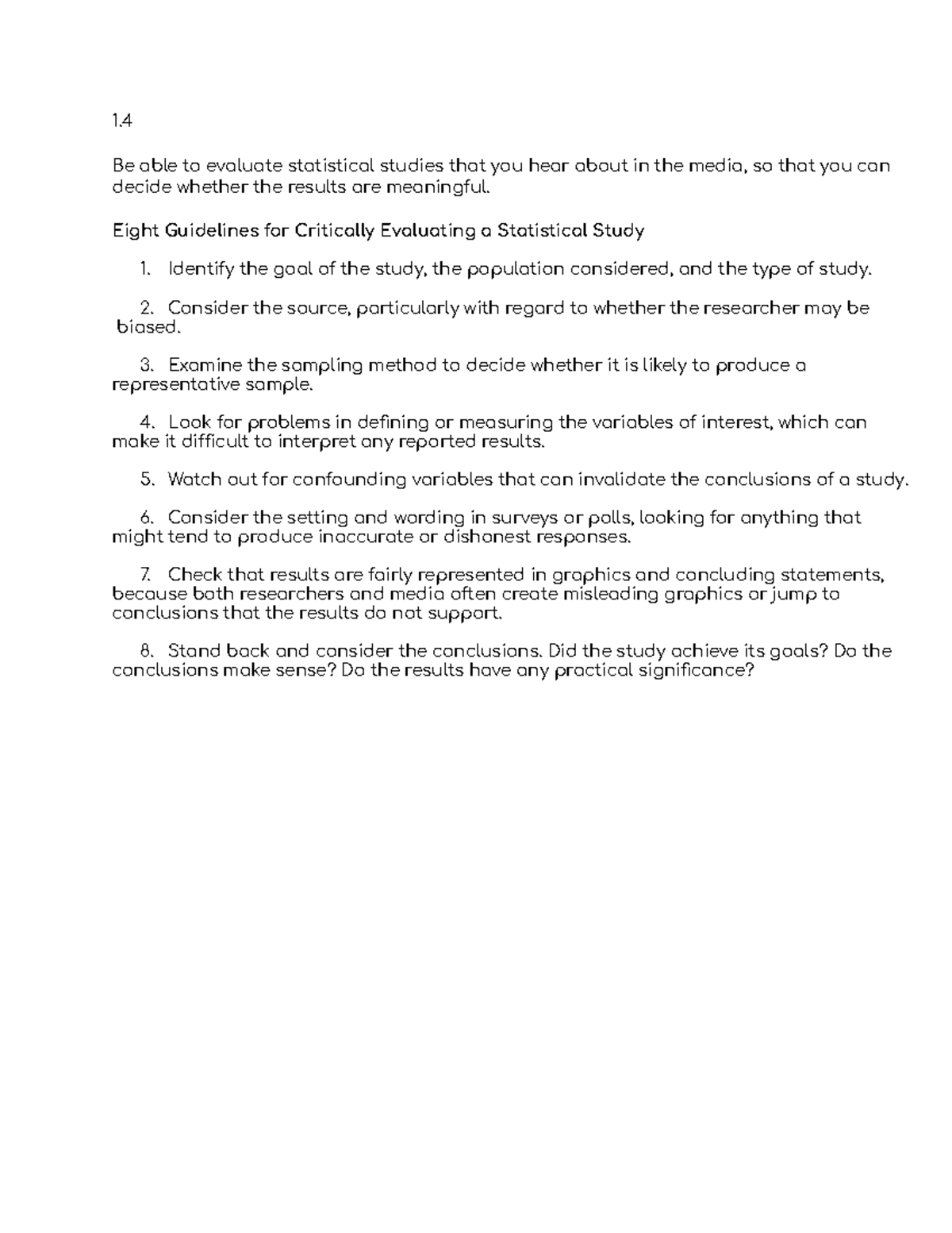 math lecture notes - 1. Be able to evaluate statistical studies that ...
