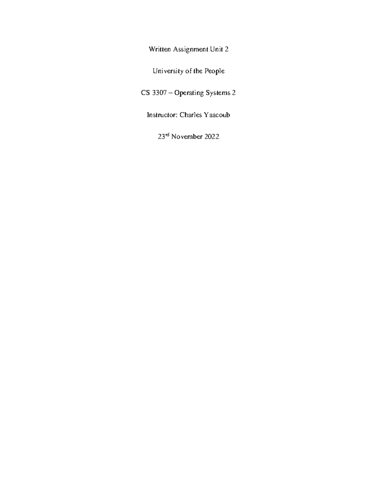 CS3307- Unit 2 Assignment - Written Assignment Unit 2 University of the ...