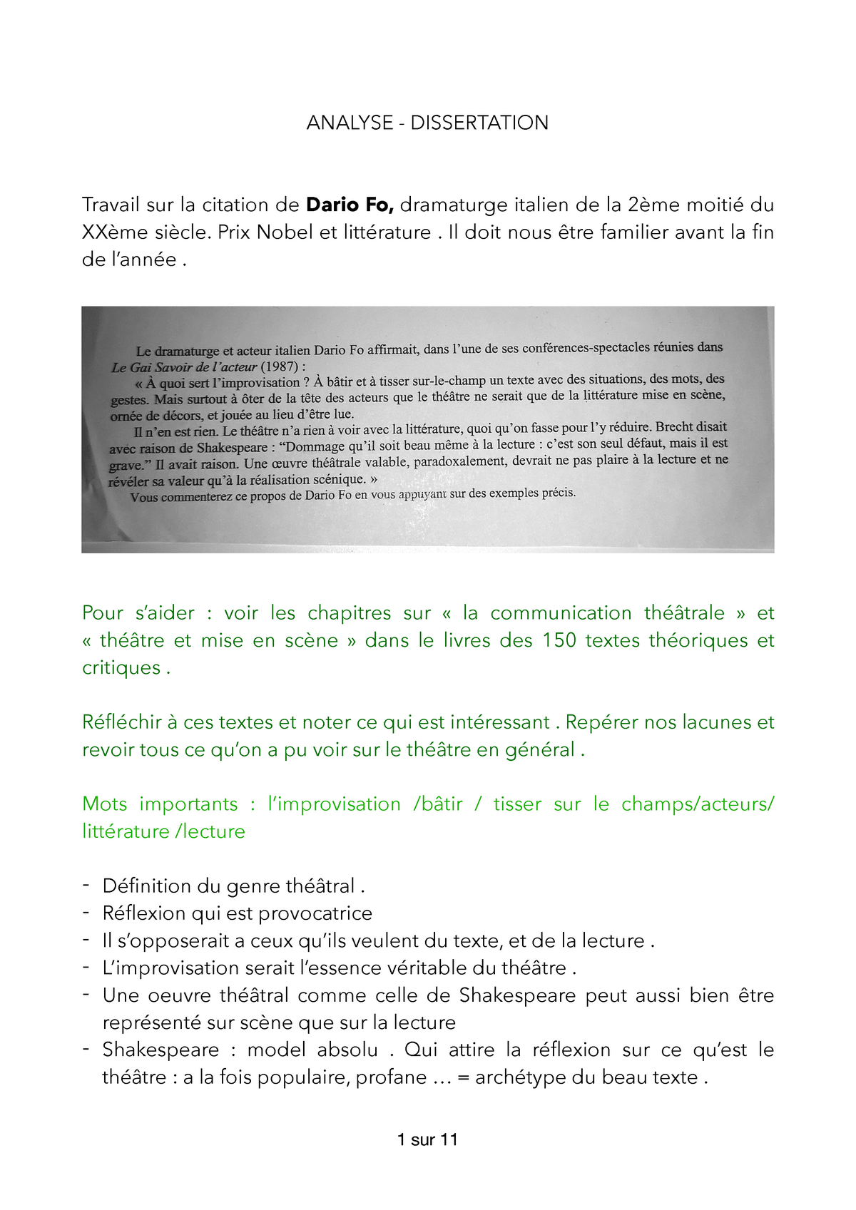 Dissertation Dario Fo Analyse Dissertation Travail Sur La Citation De Dario Fo Dramaturge Studocu