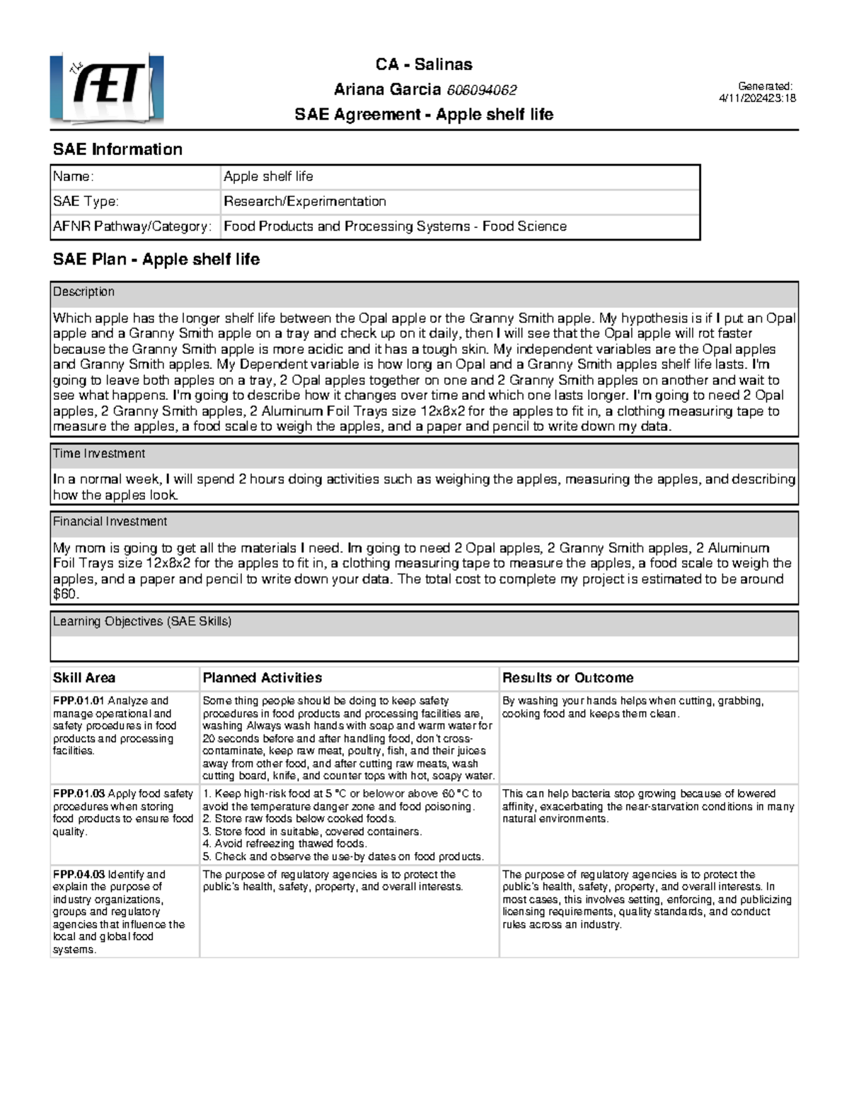 SAE Agreements - zxvc - CA - Salinas Ariana Garcia 606094062 SAE ...
