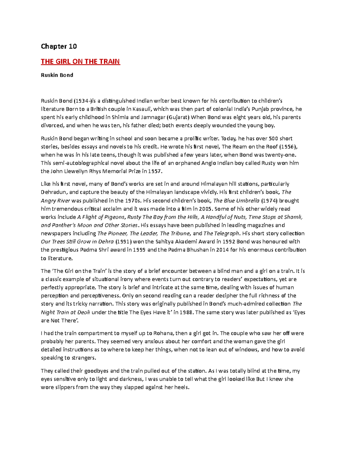 Chapter 10 The girl on the train Chapter 10 THE GIRL ON THE TRAIN