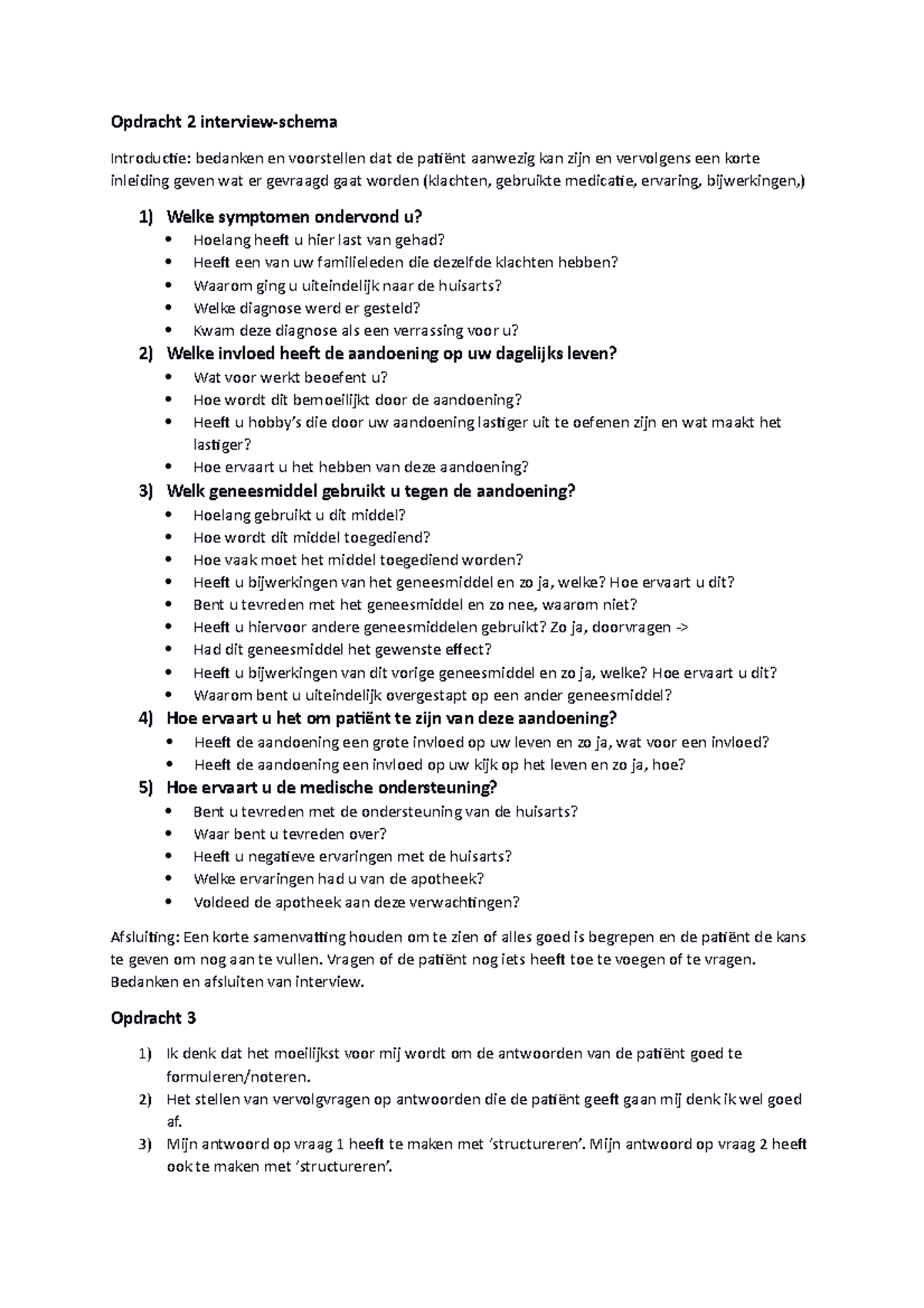 Interview Schema - Opdracht 2 Interview-schema Introductie: Bedanken En ...