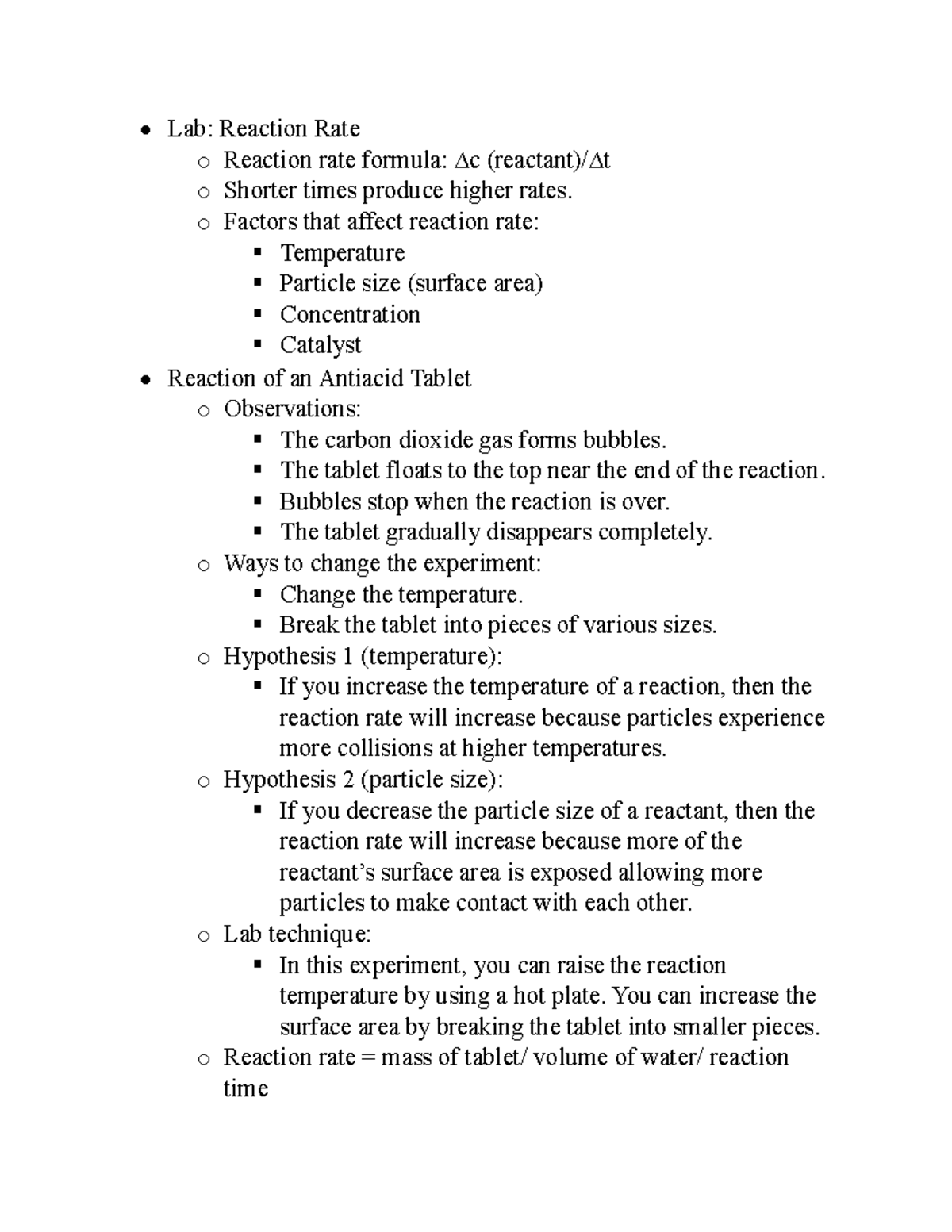 Reaction rateschemistry lab Lab Reaction Rate o Reaction rate