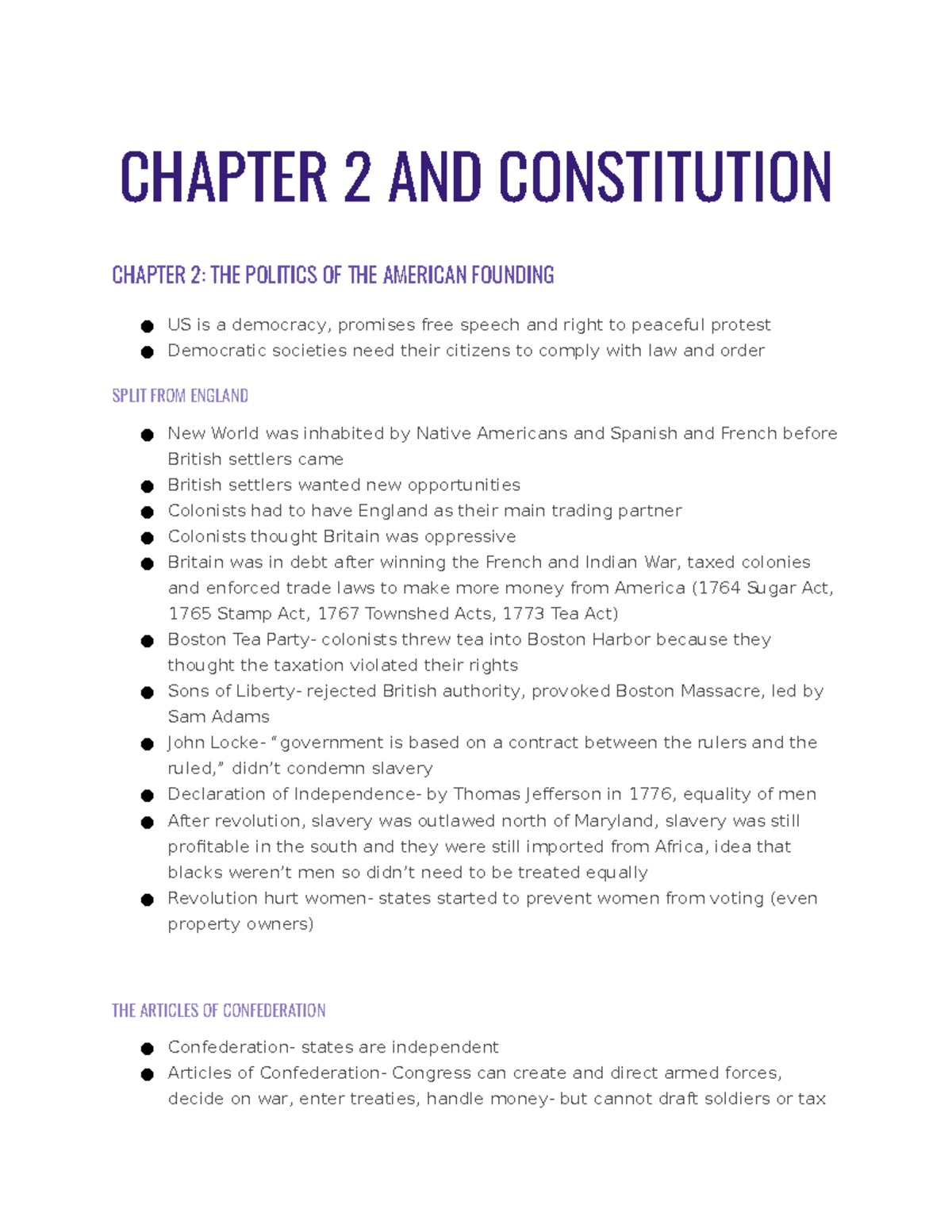 Midterm 1 Study Guide - CHAPTER 2 AND CONSTITUTION CHAPTER 2: THE ...