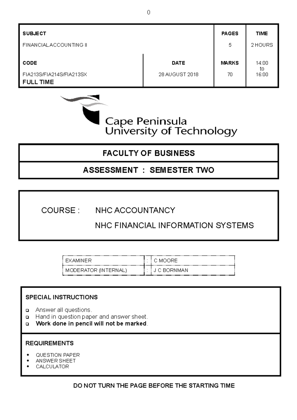 TEST 2 28 August 2018, questions and answers - SUBJECT FINANCIAL ...