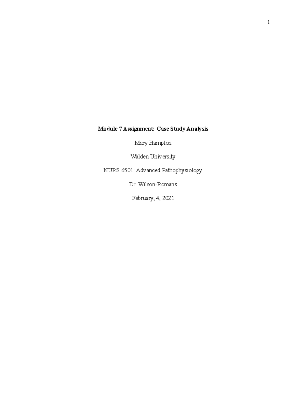 M7assgn Module 7 Assignment Case Study Analysis 1 Module 7