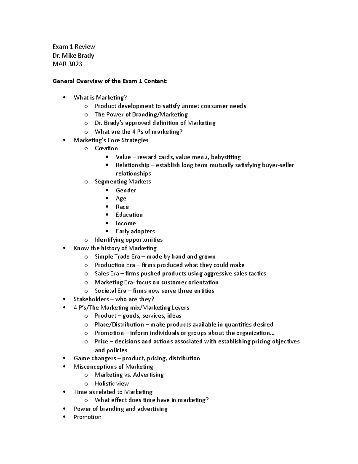 Exam 1 Review-1 - Study Guide with info on topics to know for Exam 1 ...