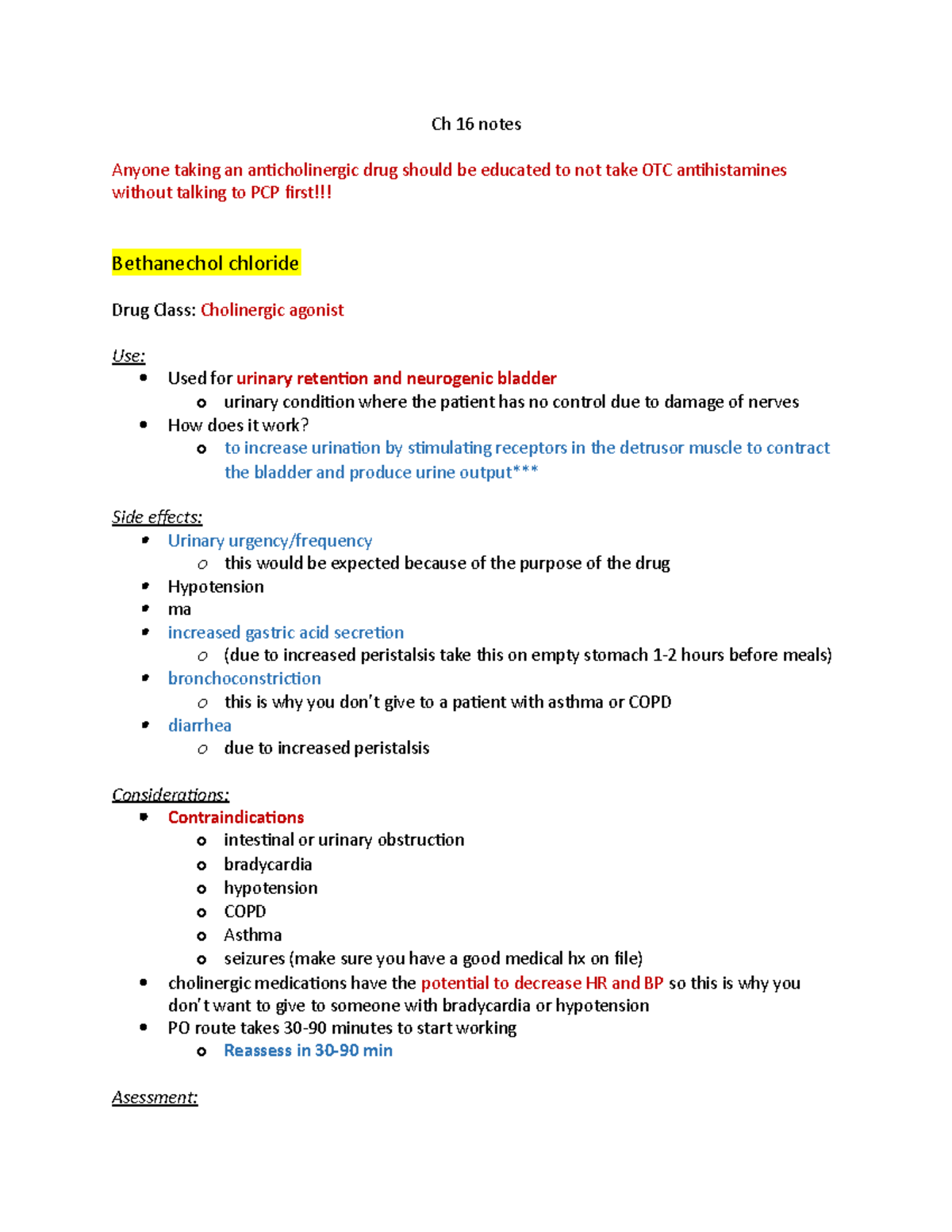 Ch 16 notes pharm - Ch 16 notes Anyone taking an anticholinergic drug ...