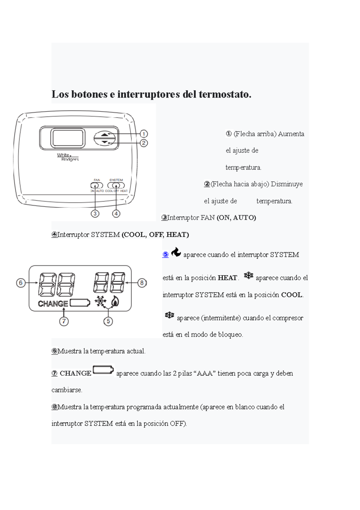 Termostato Emerson fasfasf Los botones e interruptores del