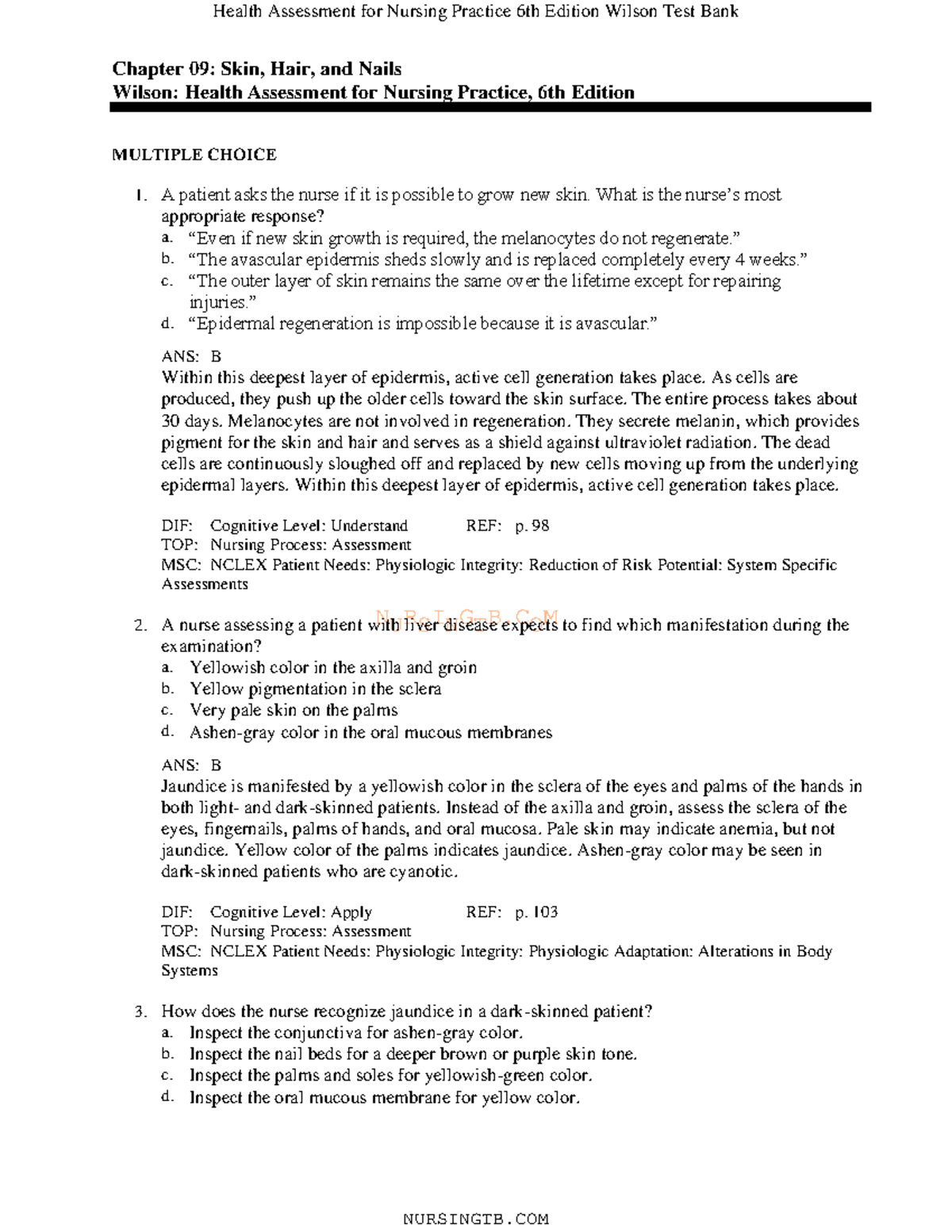 09 Text Nursingtb Chapter 09 Skin Hair And Nails Wilson Health